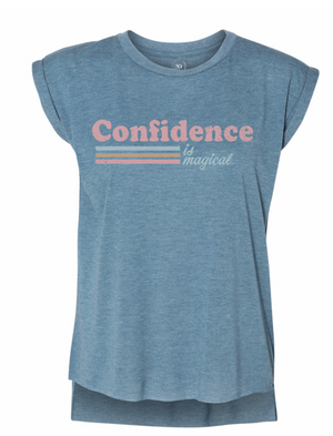 PRESALE - Confidence is Magical - Women's Flowy Muscle Tee - Deep Heather Teal